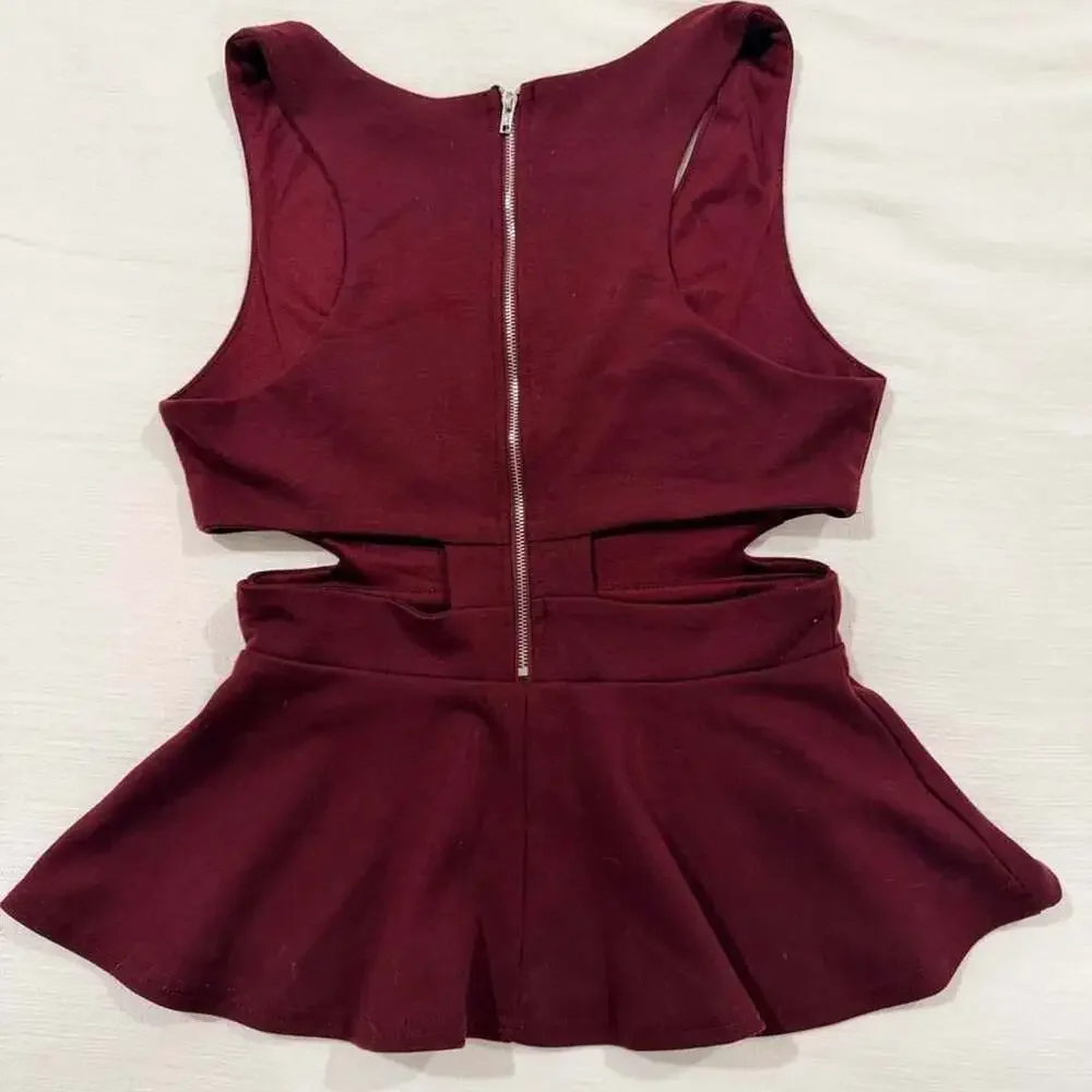 Charlotte Russe Burgundy Cutout Peplum Top S